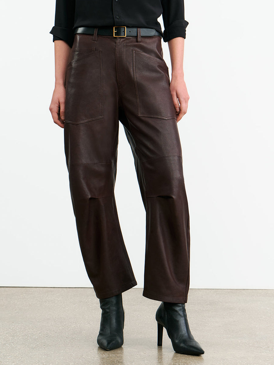 Nili Lotan | Shon Leather Pant in Dark Brown