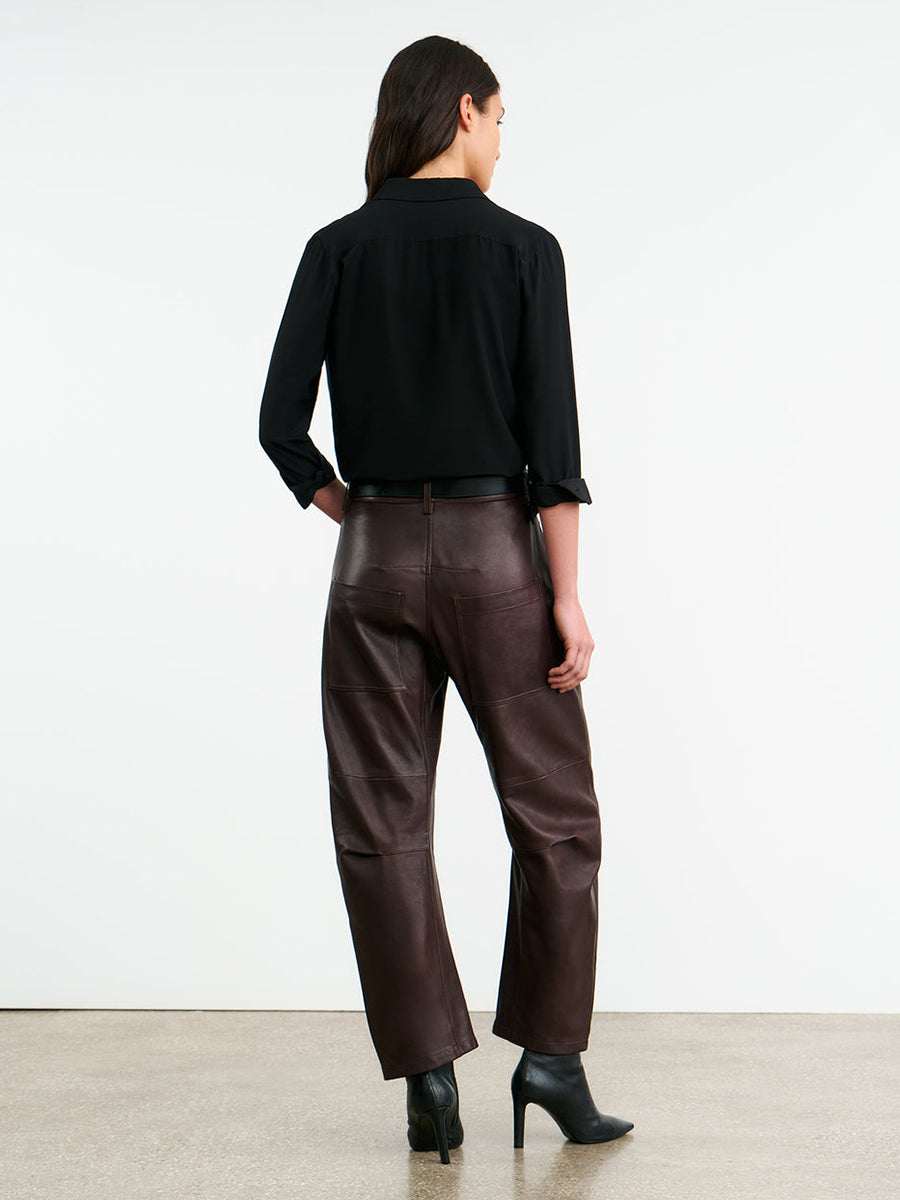 Nili Lotan | Shon Leather Pant in Dark Brown