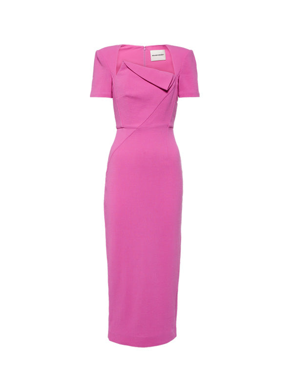 Roland Mouret Short Sleeve Crepe Midi Dress in Pink
