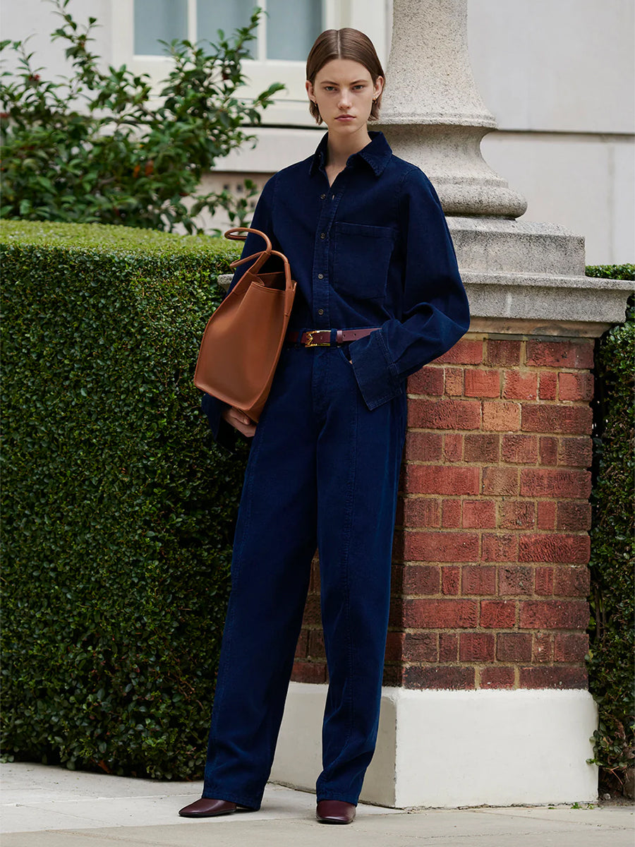 Victoria Beckham Shoulder Detail Slim Shirt in Dark Indigo