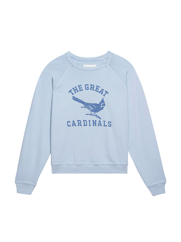 The Great | Shrunken Sweatshirt in Light Sky with Perched Cardinal Graphic