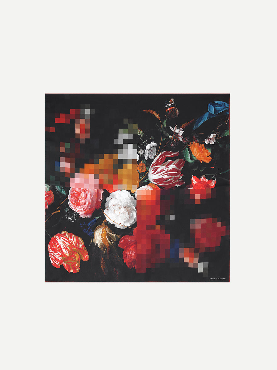 Silk Square Floral Pixel Scarf in Dessin A