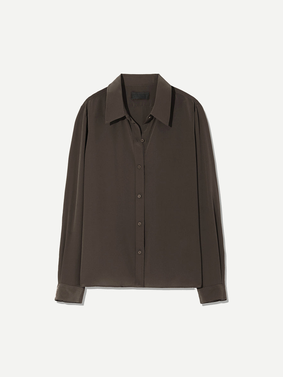 Nili Lotan Simone Silk Shirt in Chocolate Brown | Shop Now at Adam Heath In Store and Online, Western Australia