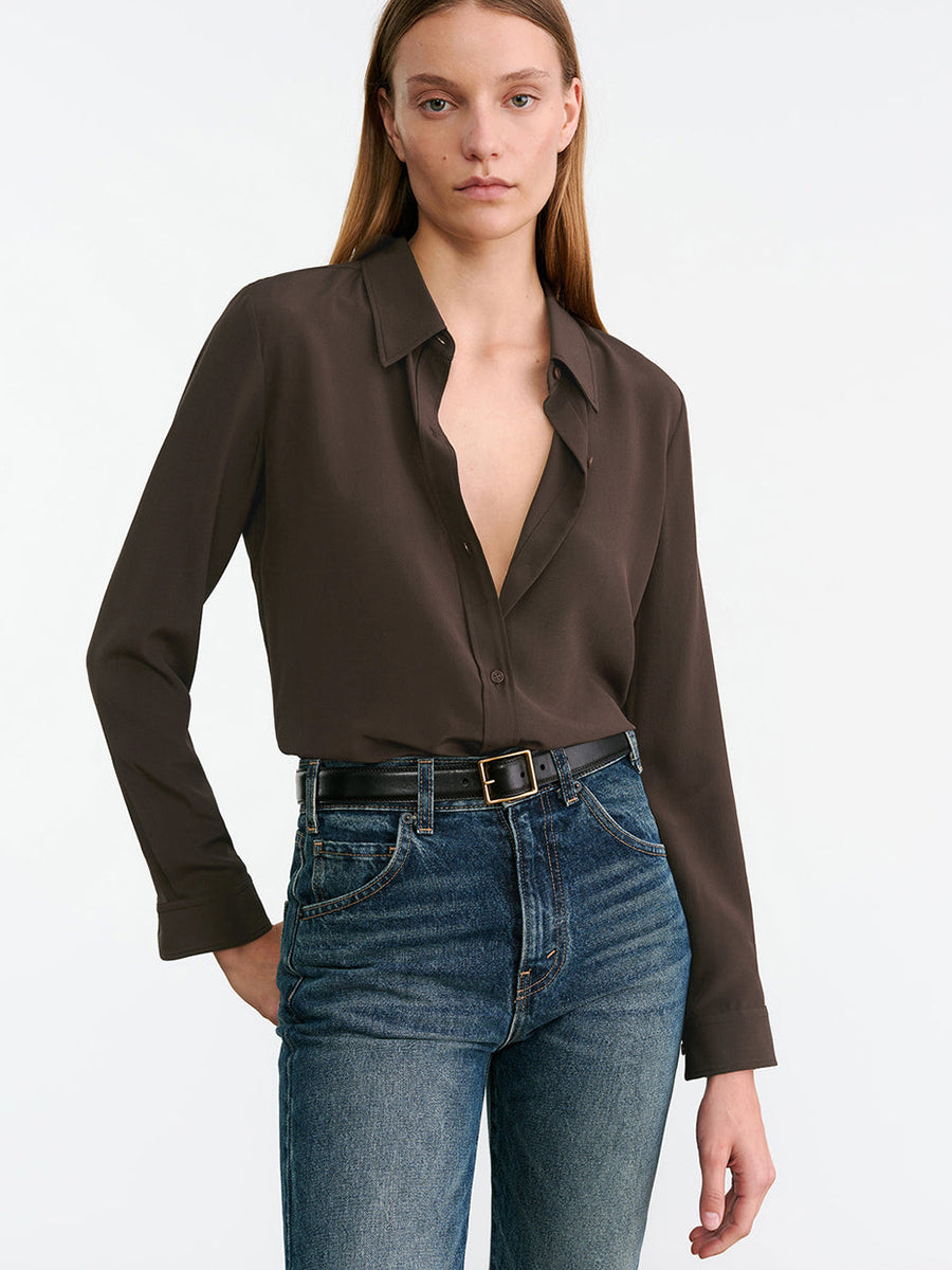 Nili Lotan Simone Silk Shirt in Chocolate Brown | Shop Now at Adam Heath In Store and Online, Western Australia