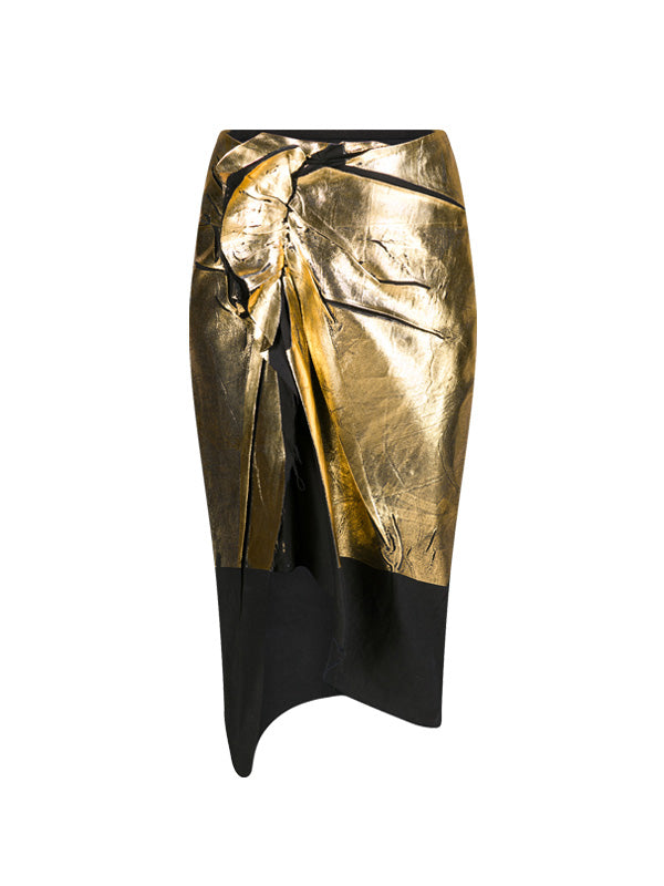 Dries Van Noten Sinam Metallic Skirt in Gold