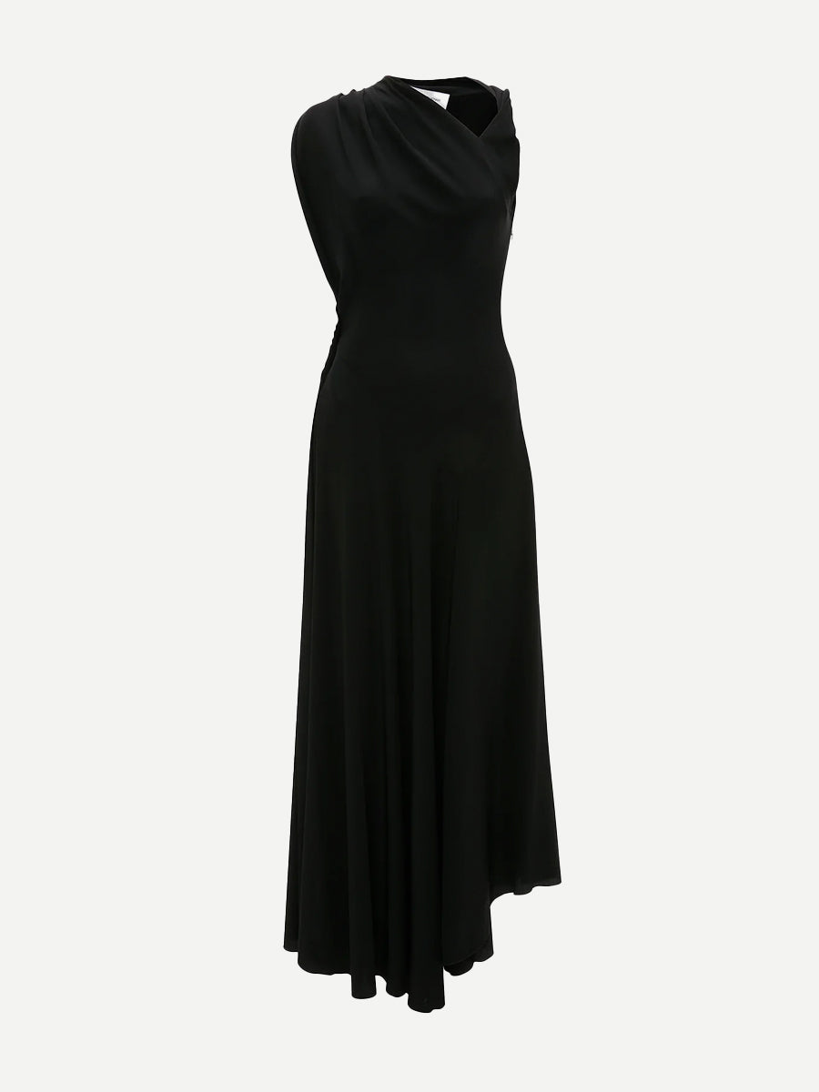 Victoria Beckham Sleeveless Draped Midi Dress in Black