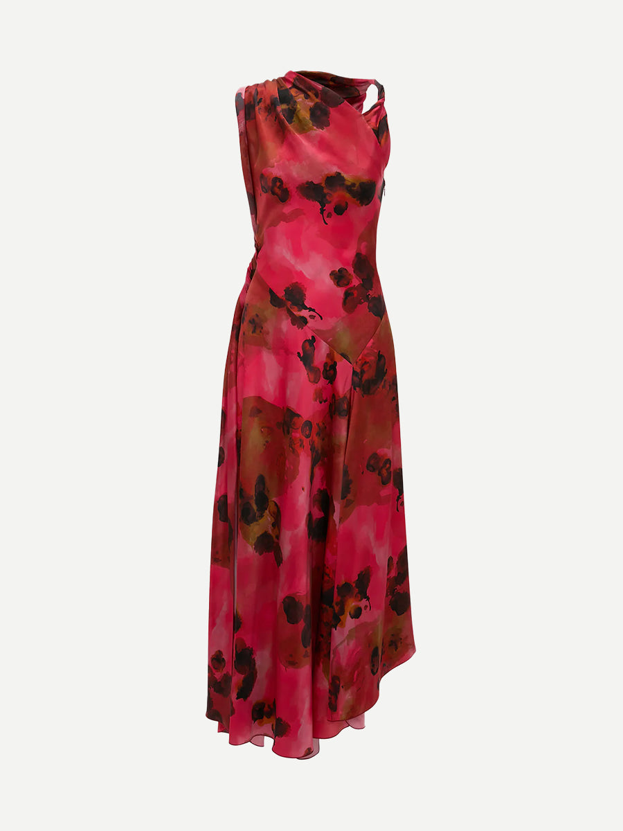 Sleeveless Draped Midi Dress in Raspberry
