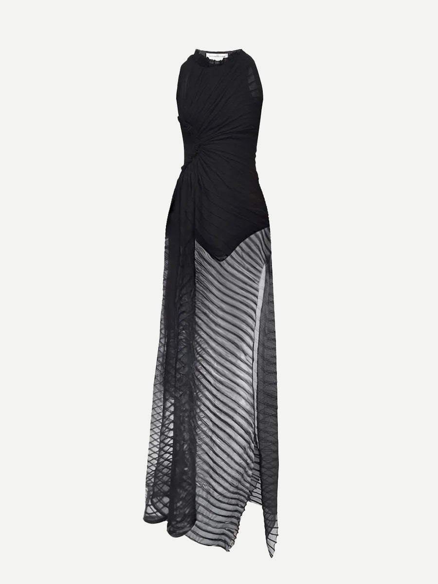 Sleeveless Gathered Detail Dress in Black