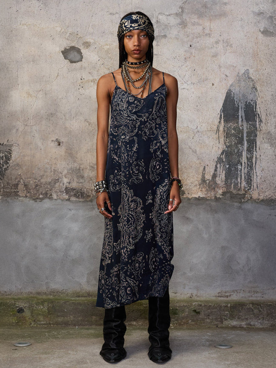 R13 Slip Dress in Blue Medallion Print