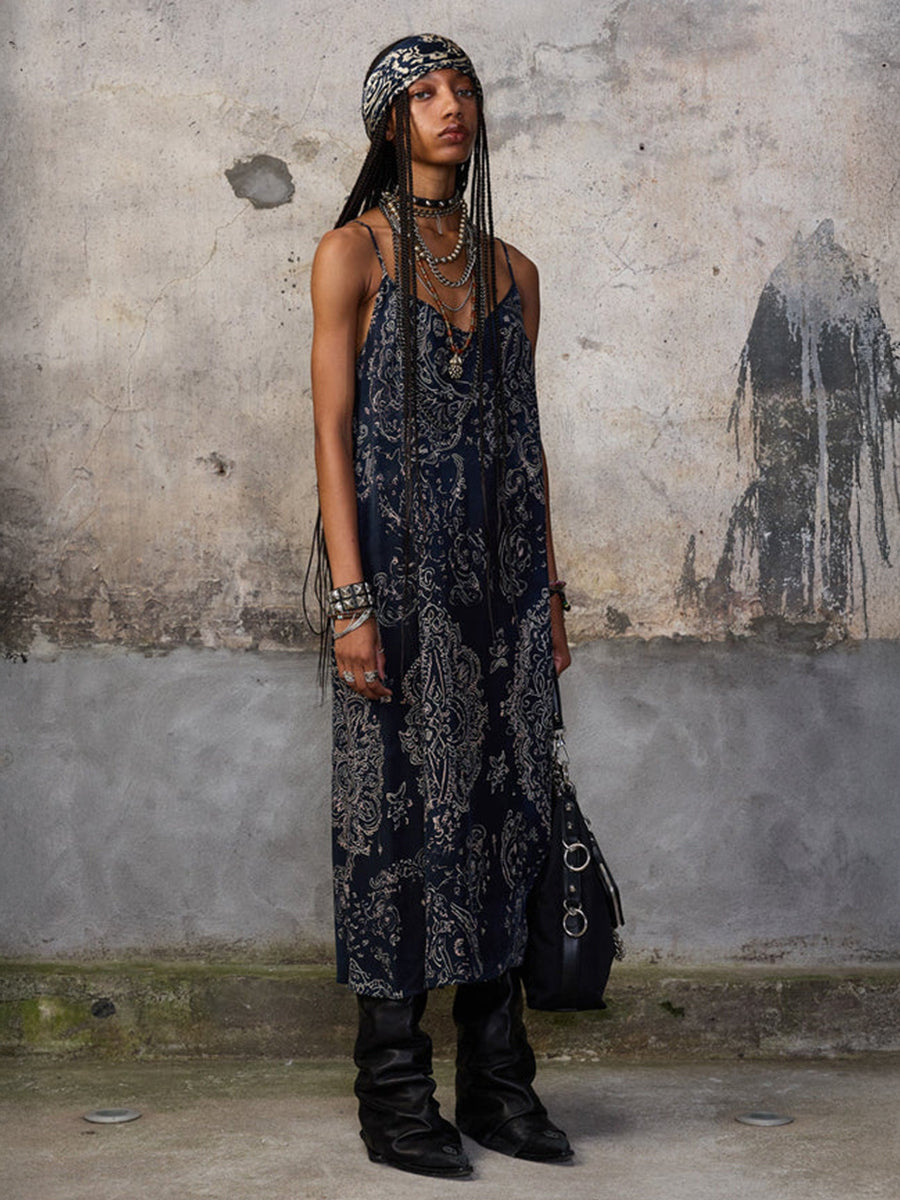 R13 Slip Dress in Blue Medallion Print