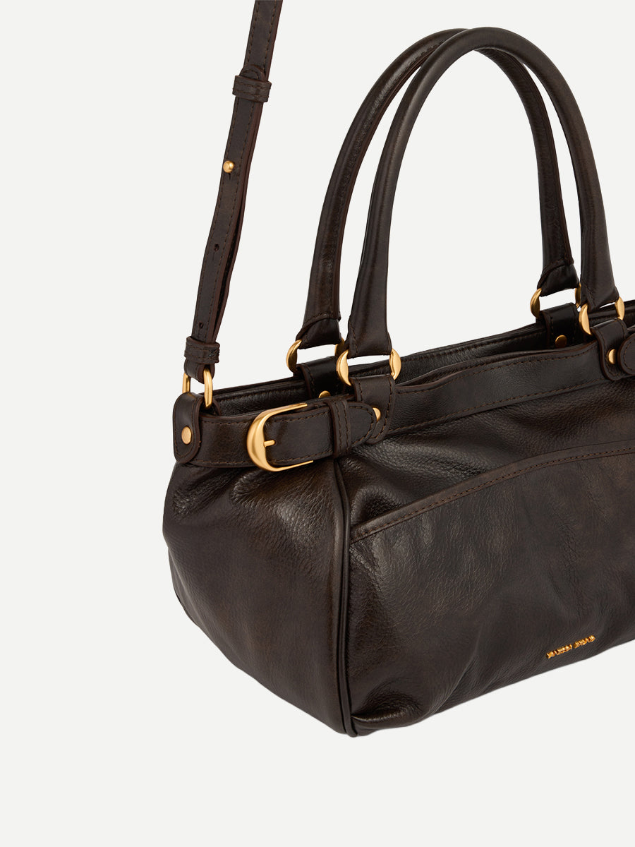 Small Leather Lune Bag in Coffee
