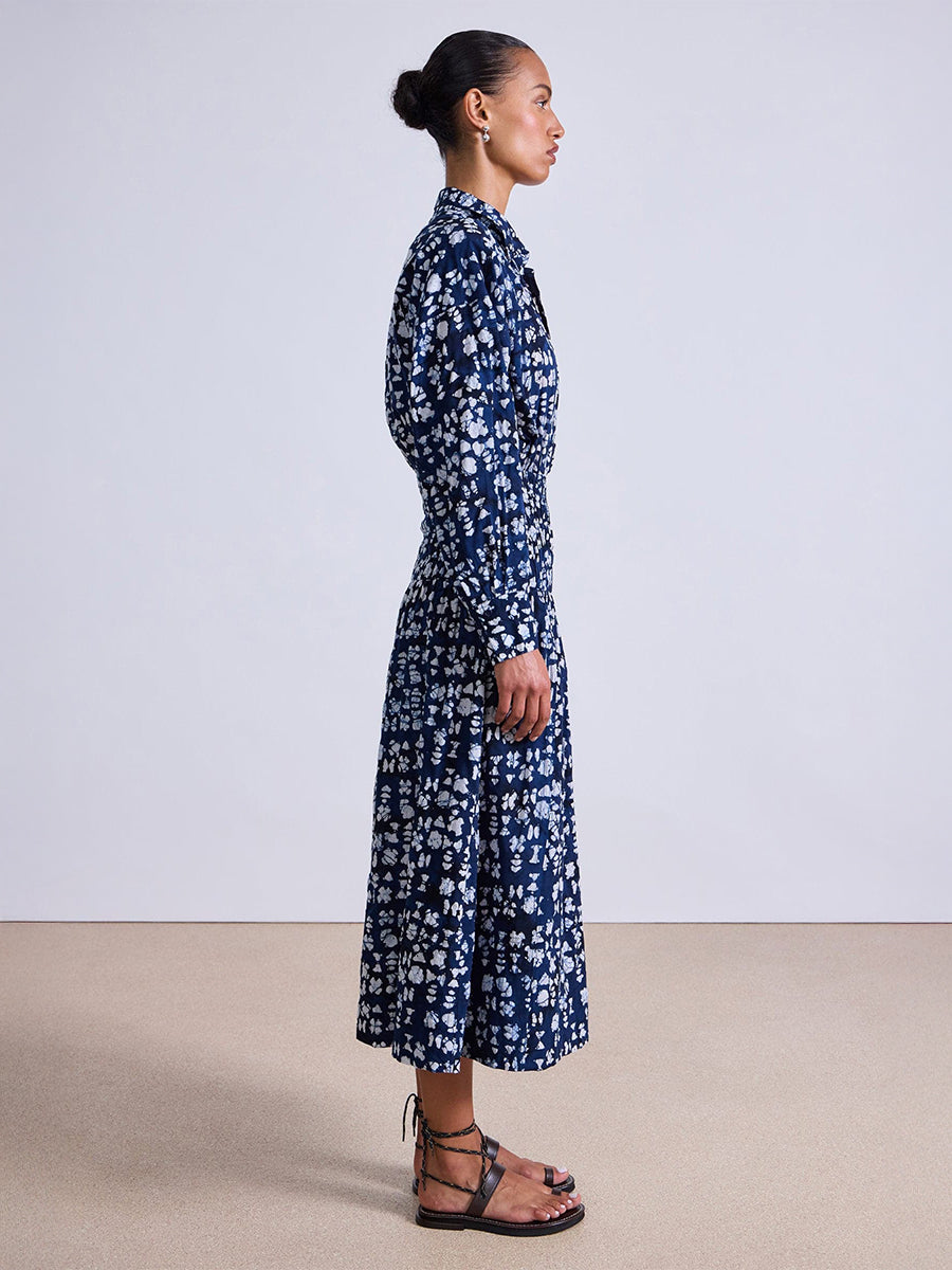 Sophia Smocked Shirt Dress in Batik Geo Indigo