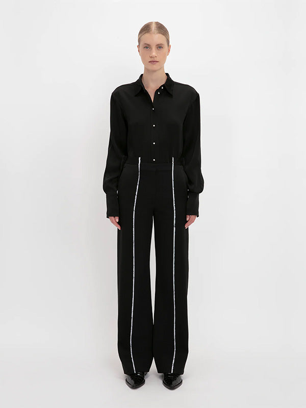 Victoria Beckham Straight Leg Deconstructed Trouser in Black