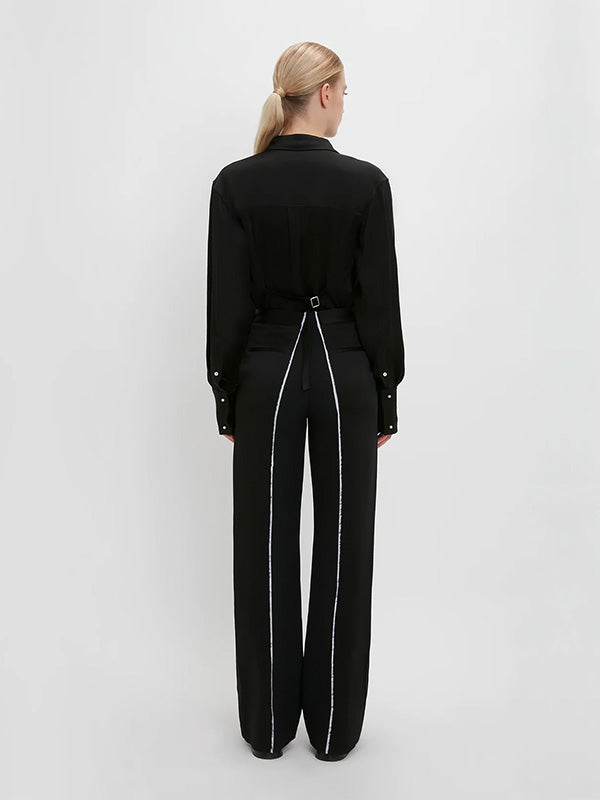 Victoria Beckham Straight Leg Deconstructed Trouser in Black