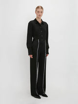 Victoria Beckham Straight Leg Deconstructed Trouser in Black