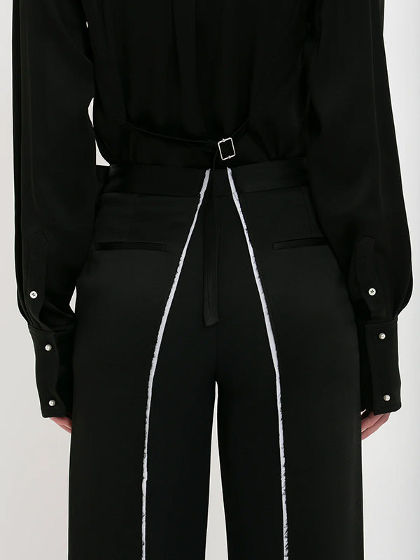 Victoria Beckham Straight Leg Deconstructed Trouser in Black