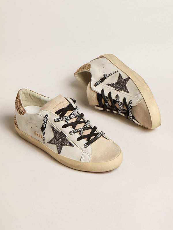 Super-Star Sneakers in Gold and Grey Glitter