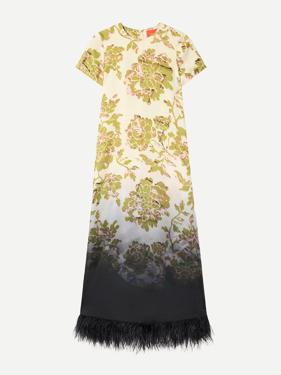 Swing Dress w/ Feathers in Oasis Ombre Black