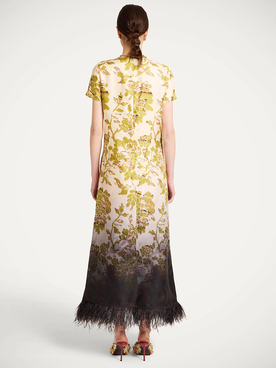 Swing Dress w/ Feathers in Oasis Ombre Black