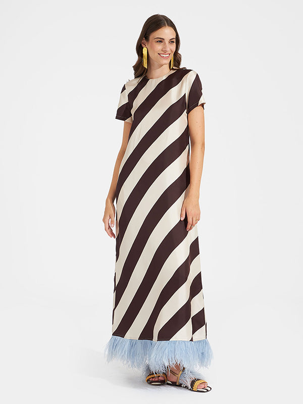 La DoubleJ Swing Dress with Feathers in Veneziana