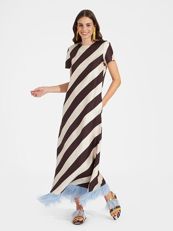 La DoubleJ Swing Dress with Feathers in Veneziana