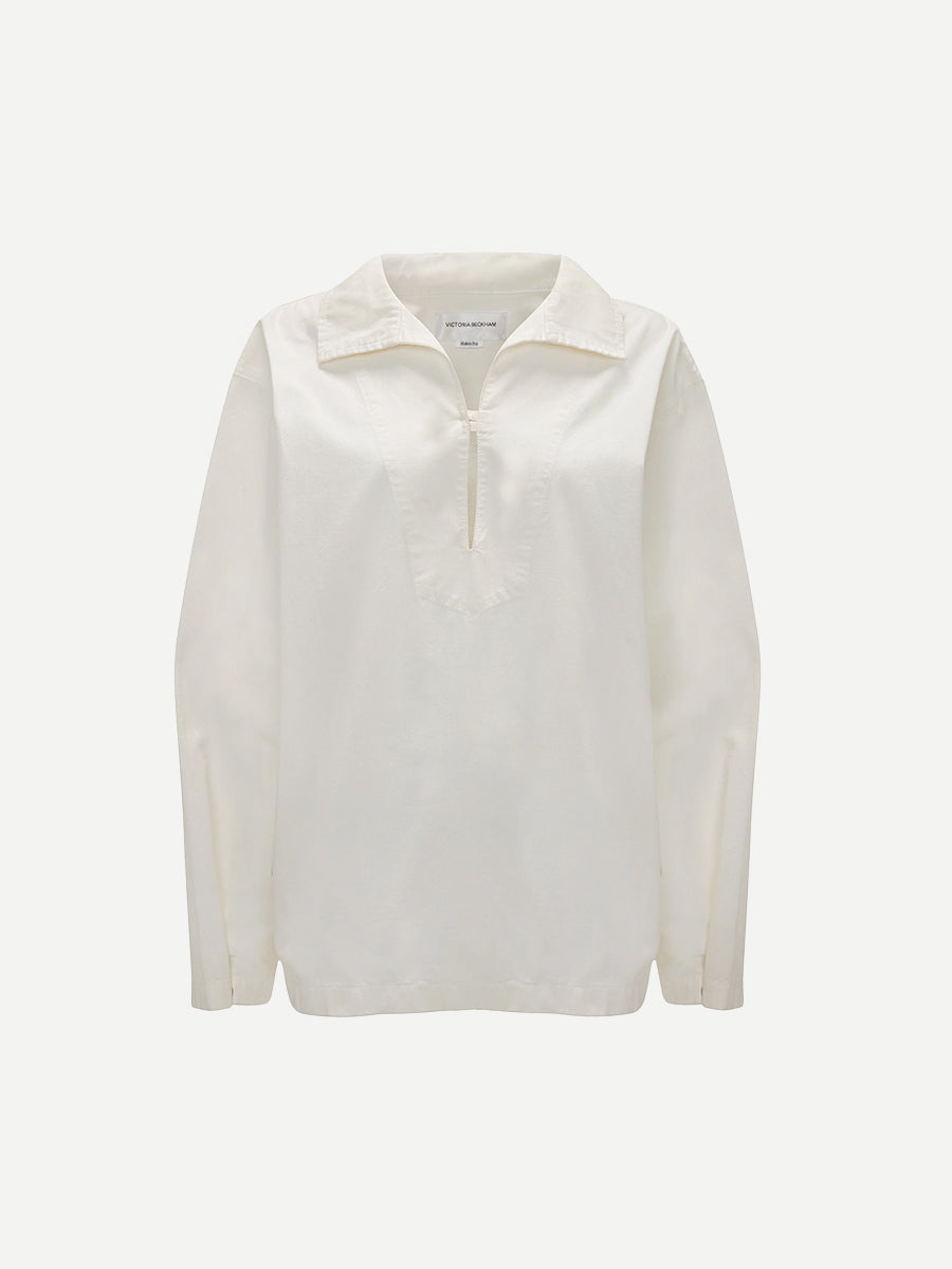 Victoria Beckham Tab Detail Denim Top in Washed White