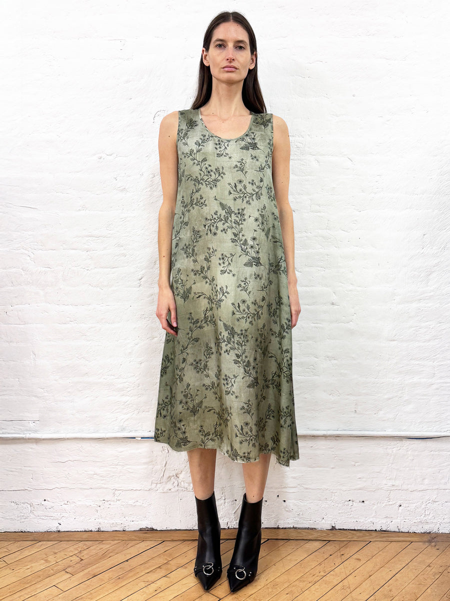 Sleeveless Midi Dress in Green Floral