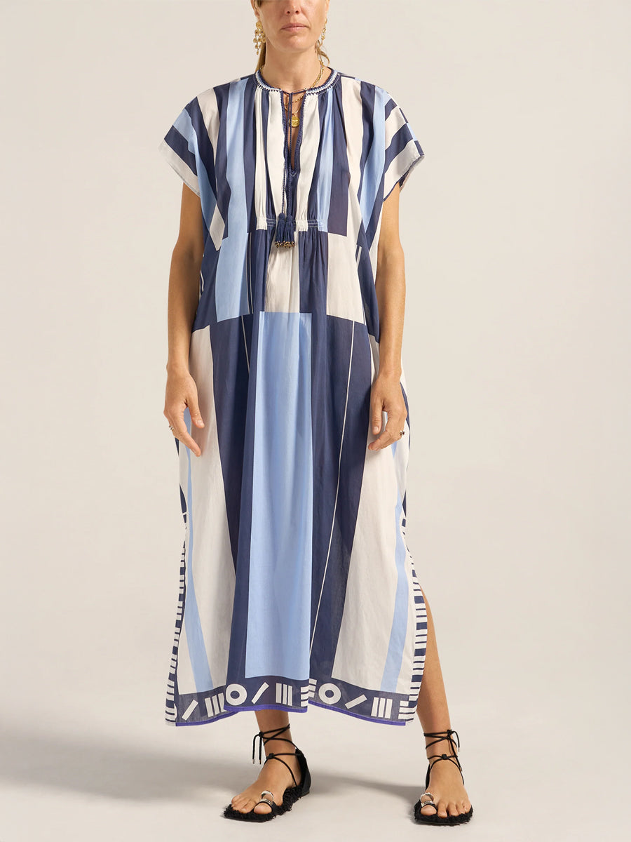 Thaddeus Caftan in Blue Sarong Voile
