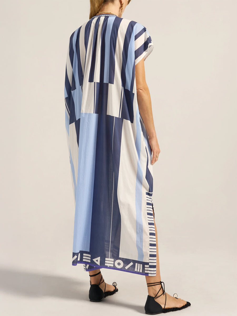 Thaddeus Caftan in Blue Sarong Voile