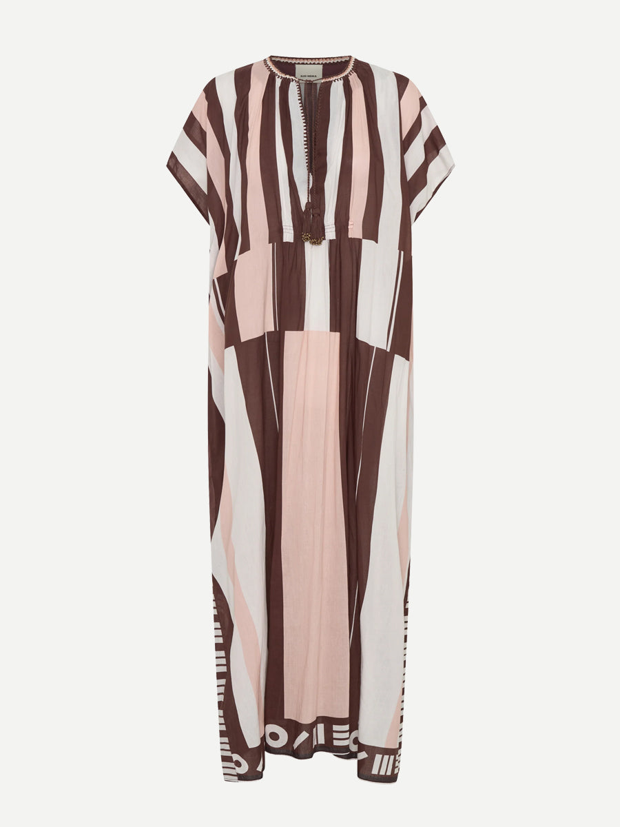 Thaddeus Caftan in Pink/Brown Sarong Voile
