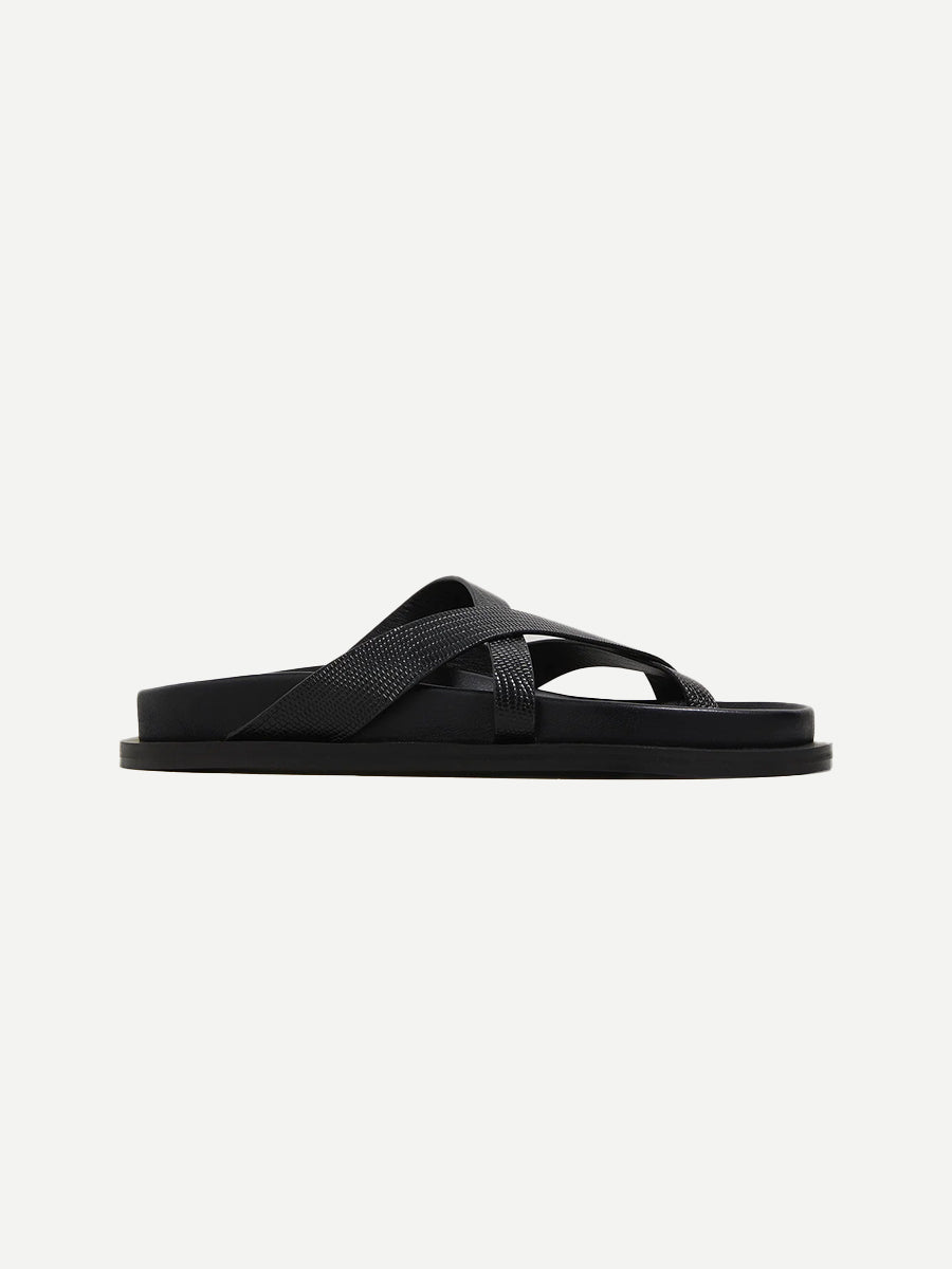 A.Emery The Claude Sandal in Black Embossed Lizard
