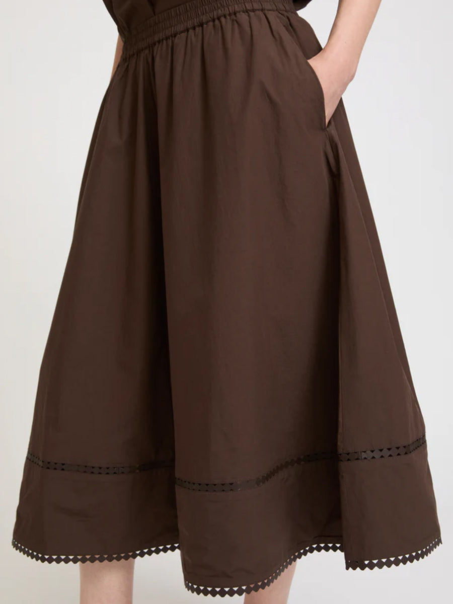 Yves Salomon Poplin Skirt W/Leather Details in Brunette