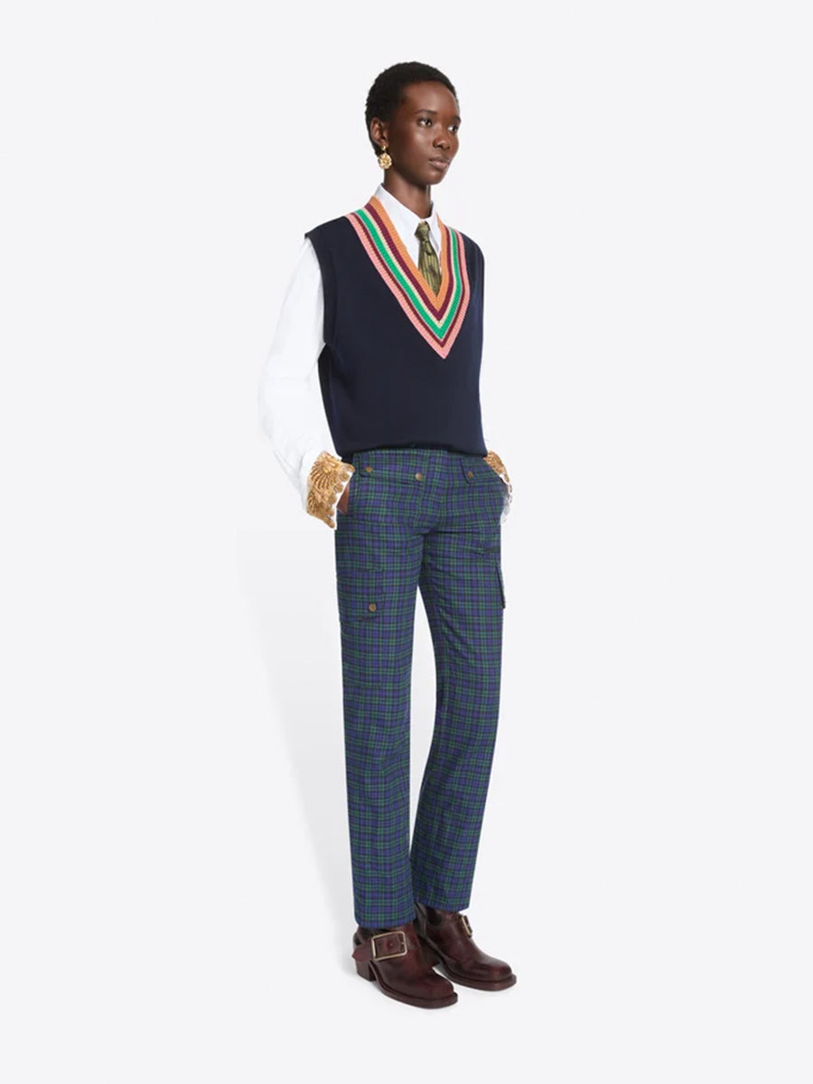 Toner V-Neck Wool Top in Navy Rainbow