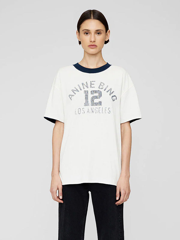 Anine Bing Toni Tee Reversible In Washed Navy And Off White