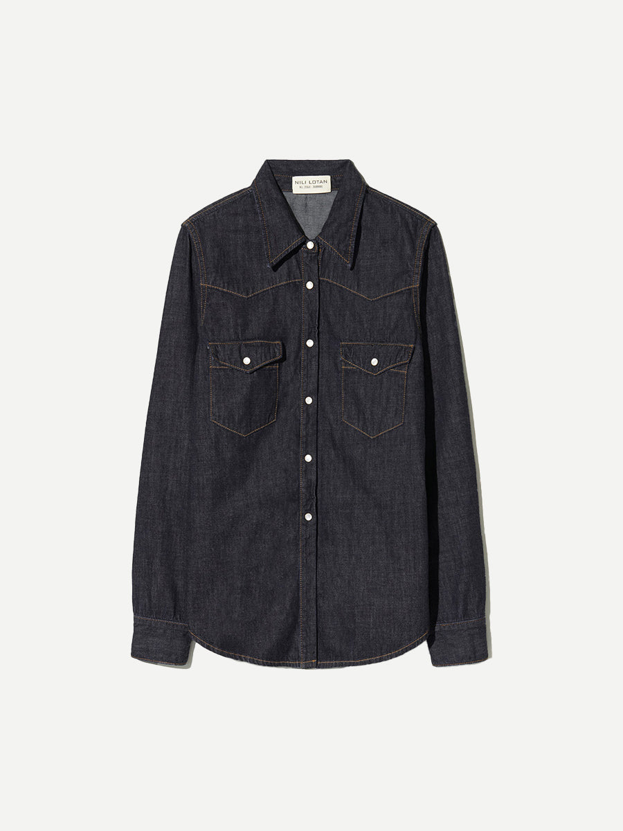 Nili Lotan Travis Shirt in Indigo Rinse | Shop Now at Adam Heath In Store and Online, Western Australia
