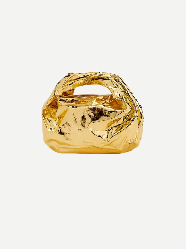 Dries Van Noten Twist Leather Tote in Gold