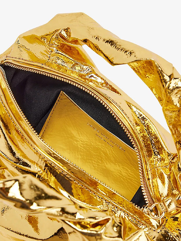 Dries Van Noten Twist Leather Tote in Gold