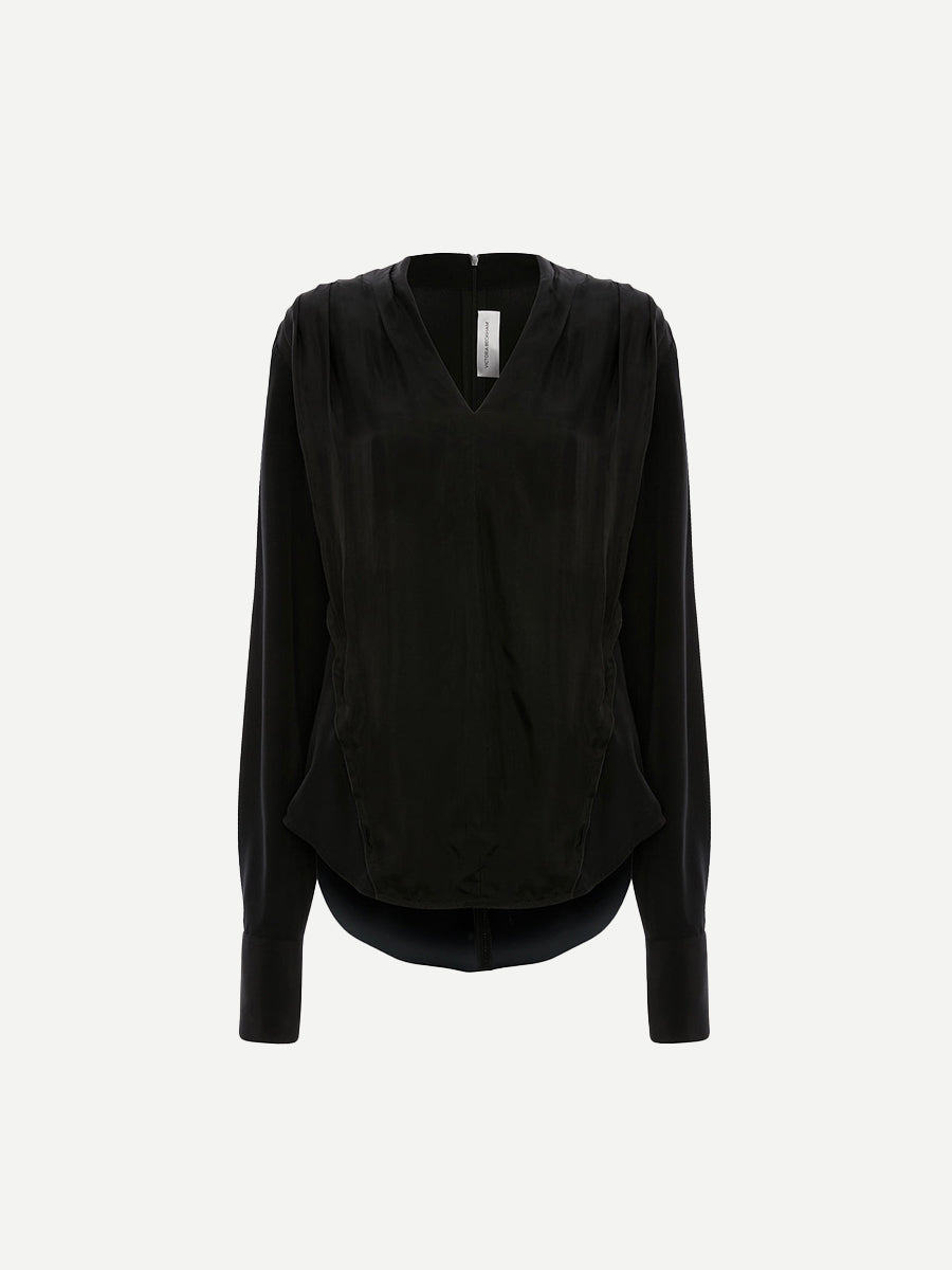 V-Neck Gathered Top in Black