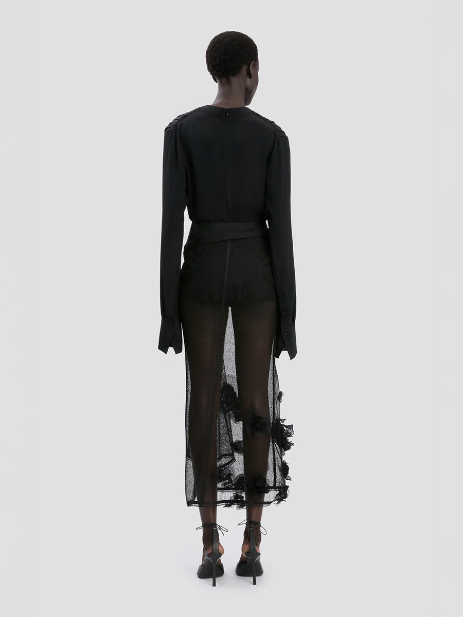 V-Neck Gathered Top in Black