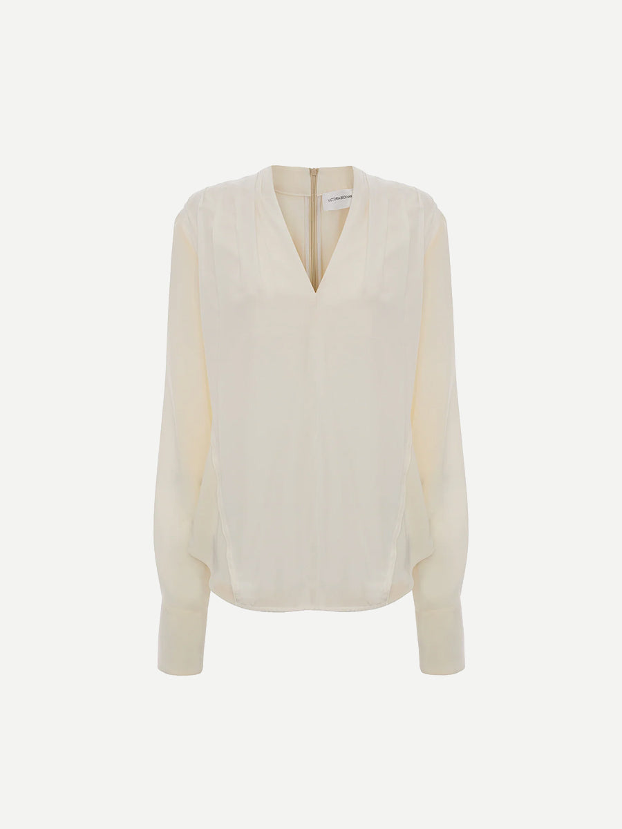 Victoria Beckham V-Neck Gathered Top in Ivory