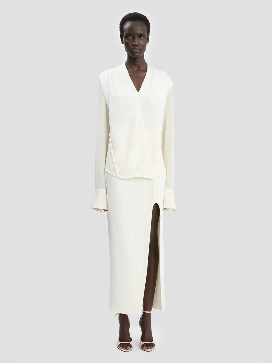 Victoria Beckham V-Neck Gathered Top in Ivory