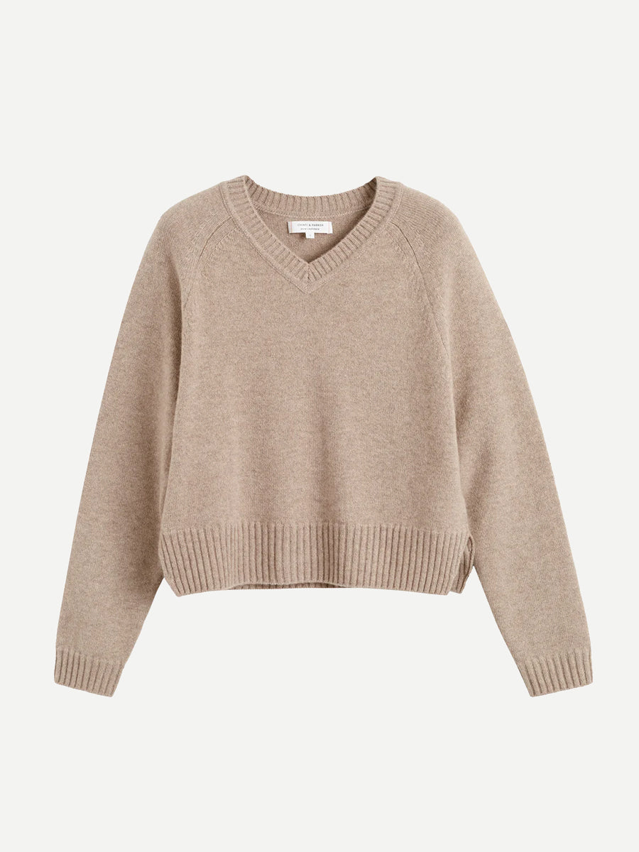 Chinti and Parker V-Neck Sweater in Warm Oatmeal