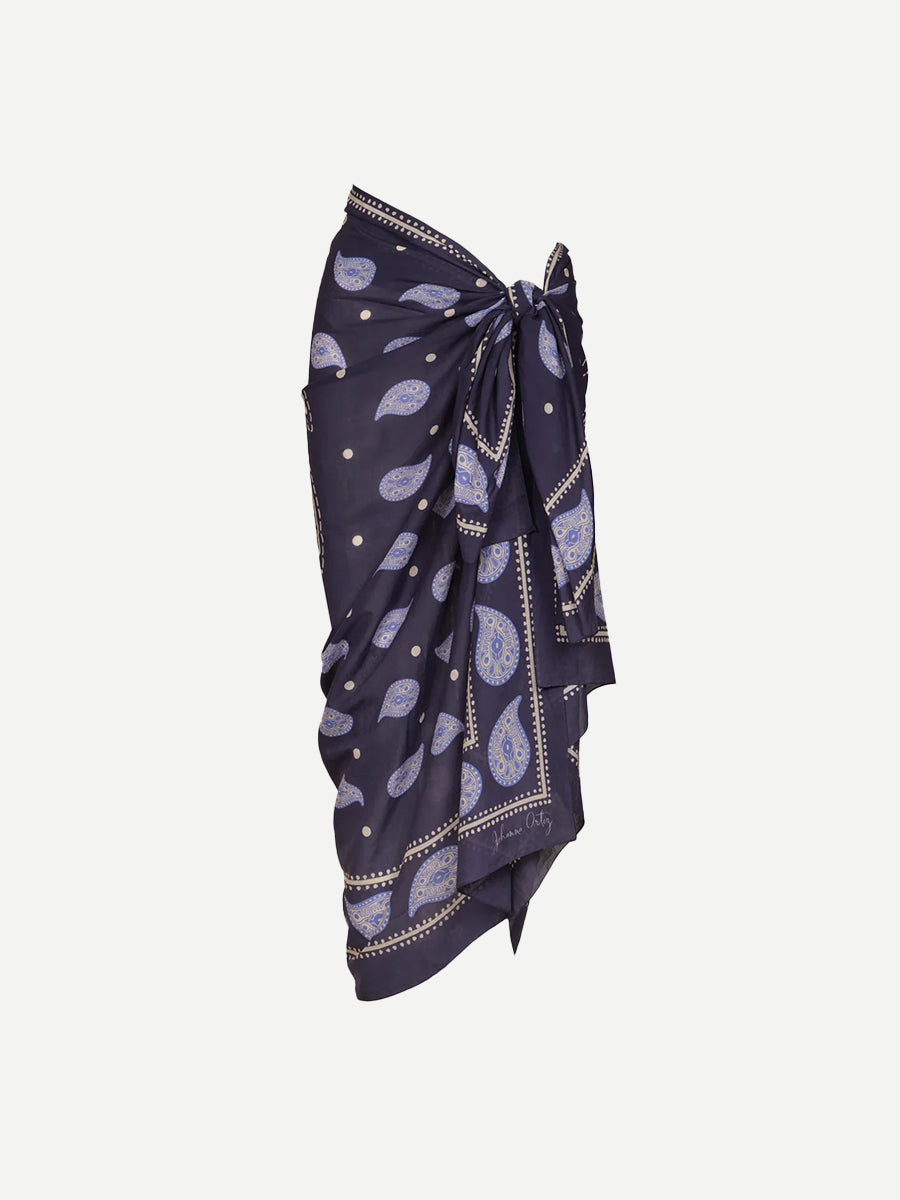 Johanna Ortiz Vibrant Horizons Pareo in Navy/Light Blue/Ecru