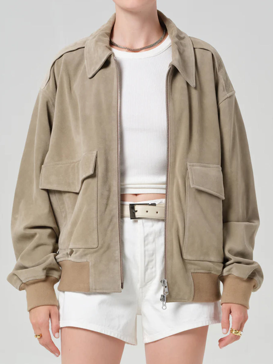 Citizens of Humanity Vivienne Suede Jacket in Deep Olive
