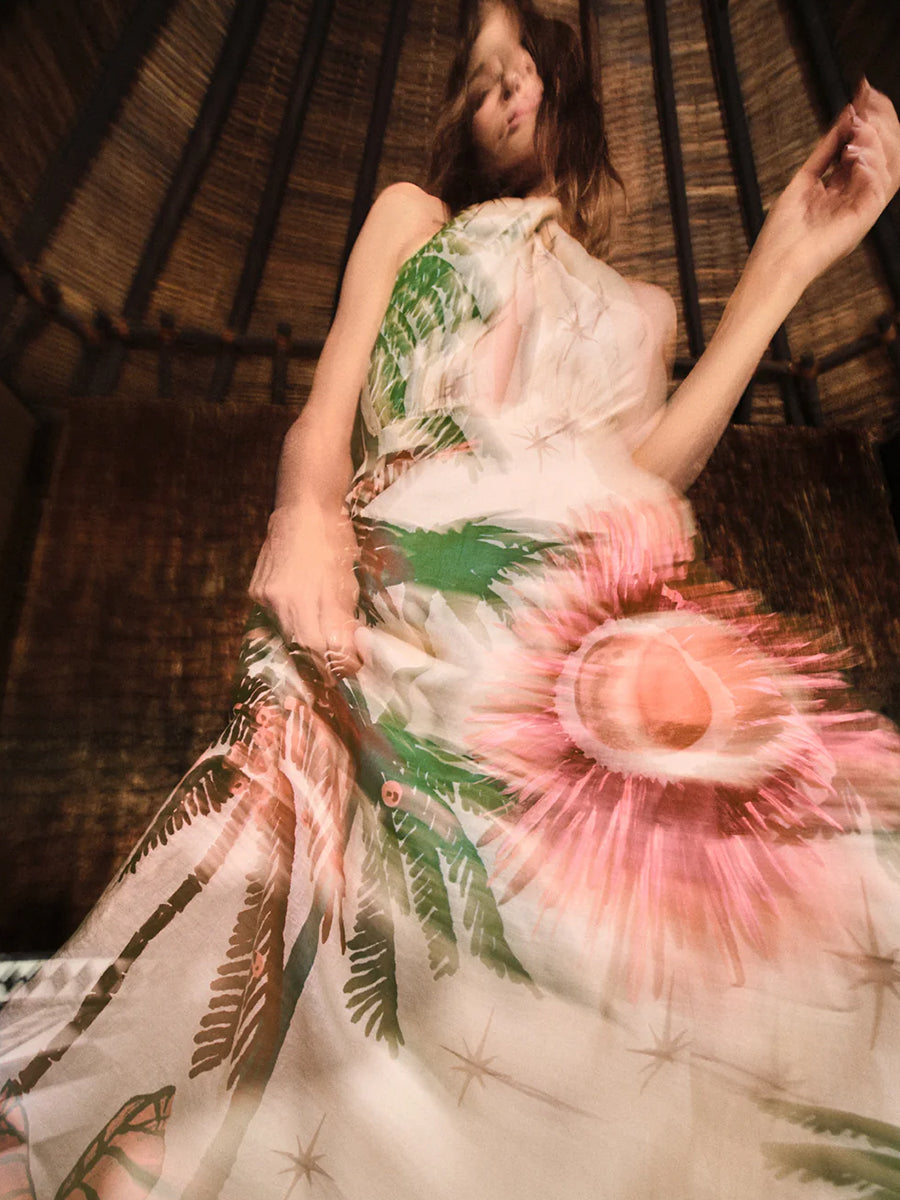 Johanna Ortiz Western Elements Ankle Dress in Ecru/Multicolour