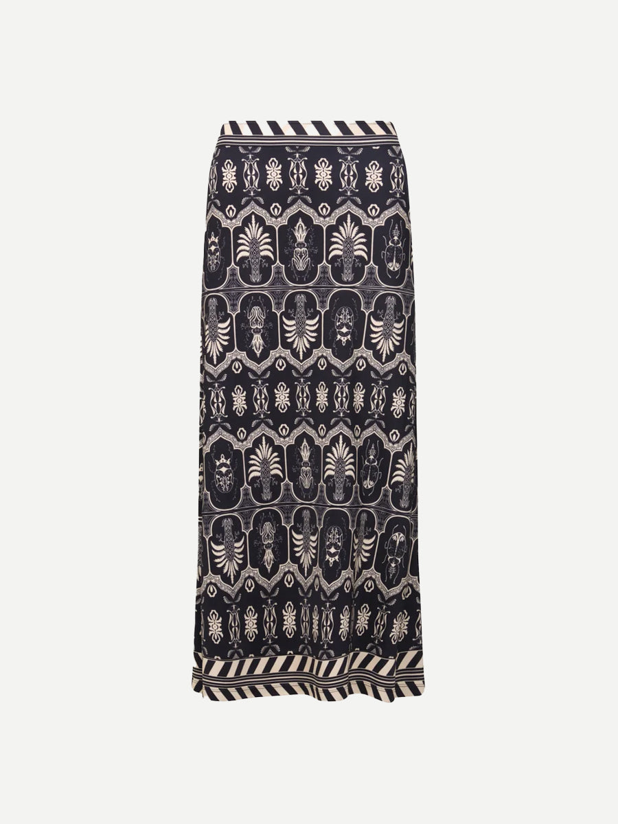 Wild Frontiers Ankle Skirt in Black/Ecru Palm