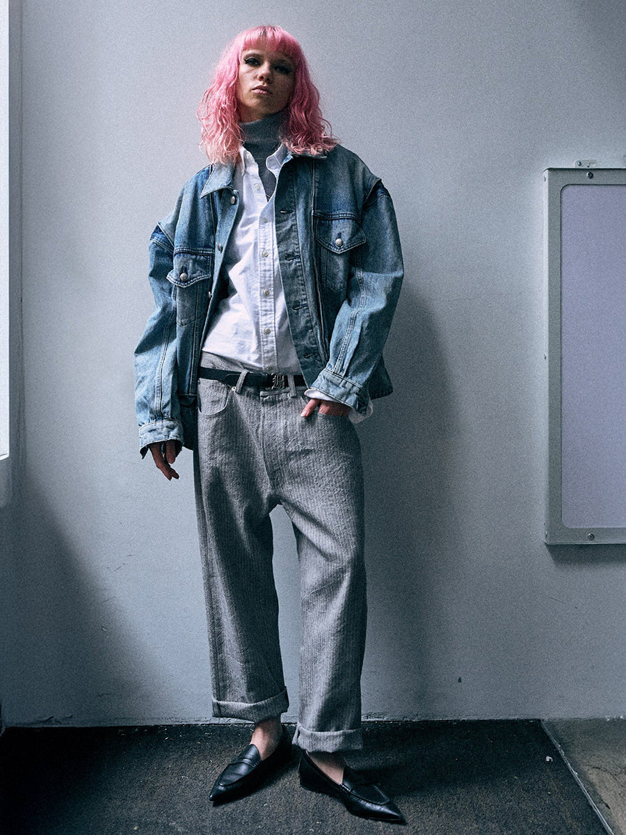 X Boyfriend Jean in Light Grey Stripe