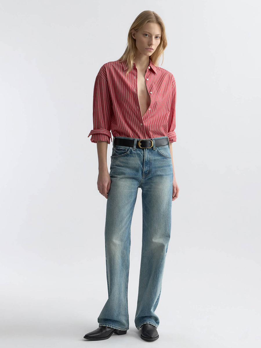 Nili Lotan Yorke Shirt in Red/White Stripe