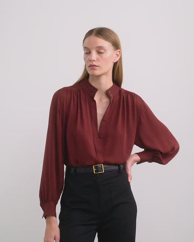 Nili Lotan Revi Silk Blouse in Burgundy | Shop Now at Adam Heath In Store and Online, Western Australia