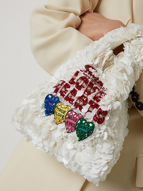 Anya Brands Mini Tote Love Hearts in Optic White Sequins